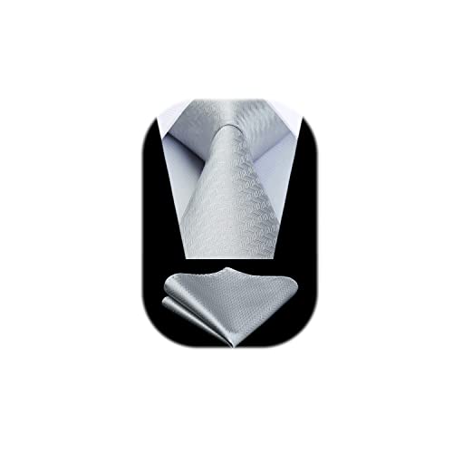 Image of HISDERN Ties for Men Solid Houndstooth Neckties Handkerchief Formal Business Tie & Pocket Square Set Wedding Party