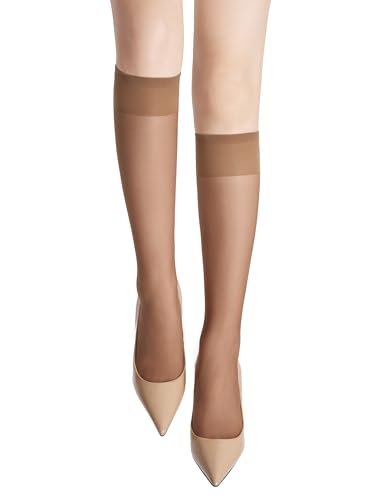Image of leg elegant Sheer Knee High Stockings for Women, 6 Pairs Knee High Transparent Toes Nylons Pantyhose for Women