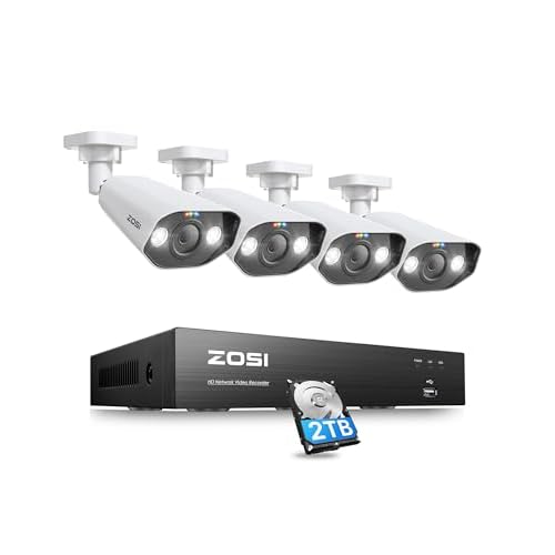 ZOSI 4K PoE Security Camera System,Person Vehicle Detection,8 Port 16CH 8MP NVR with 2TB HDD,4pcs 4K Outdoor Indoor PoE IP Cameras,2 Way Audio,Spotlight Siren,Color Night Vision,for 24/7 Rec