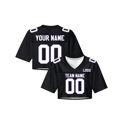 Camiseta de fútbol Americano para Mujer Personalizada con Nombre y número Conjunto de Animadora, Top Corto Oversize Y2K Streetwear, Top Deportivo con Escote en V y Manga Corta.