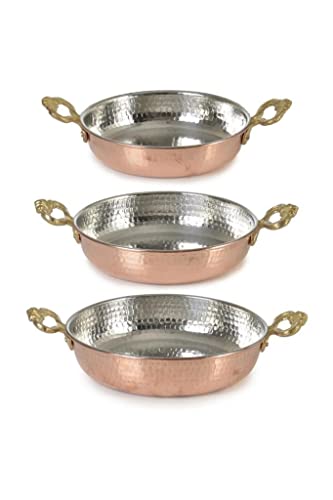 Sahan, 3'lü Set Bakır Seti 14-16-18 cm Üçlü Omlet Yumurta Tavası Çekiç Dövme Sahanları