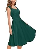 MUXXN Women's Pin Up Style Tea Length Bridesmaid A Line Dress (L Dark Green)