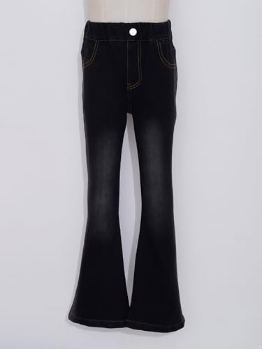 Kids Girls Flared Jeans Casual Elastic Waistband Bell-Bottom Denim Pants Long Bottoms Stretch Fitted Trousers3