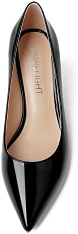 AMBELIGHT Women's 2.5 Inch Kitten Slip On Patent Mid Heel Solid Pointed Toe Office Casual Pumps Shoes Black Size 7.5 - Calzado de Mujer Con Tacones | Image 2