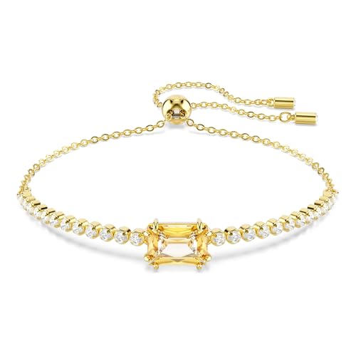 Swarovski Pulsera Tennis Matrix, Zirconia Transparentes en Talla Baguette, Tallas Mixtas, Cristal Color Caramelo, Colección Matrix Tennis, Baño en Tono Oro, Marrón