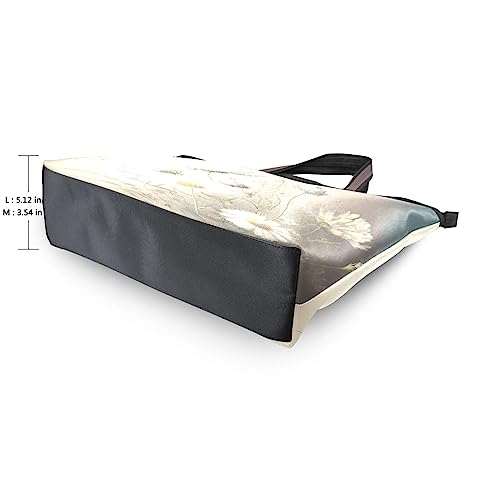 Vintage White Daisy Women Tote Bag, Zipper Shoulder Bag Reusable Grocery Bag Handbag-Large3