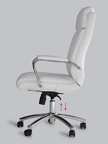 Office Factor Leather Executive Rolling Swivel Chair With Chrome Metal Components, Comfortable Padded Armrests & Adjustable Gaslift (White) #TOP3