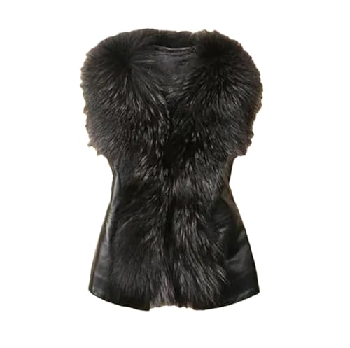 Haitpant Chaleco corto de piel falsa sin mangas para mujer, chaleco de piel sintética negra, Negro, L