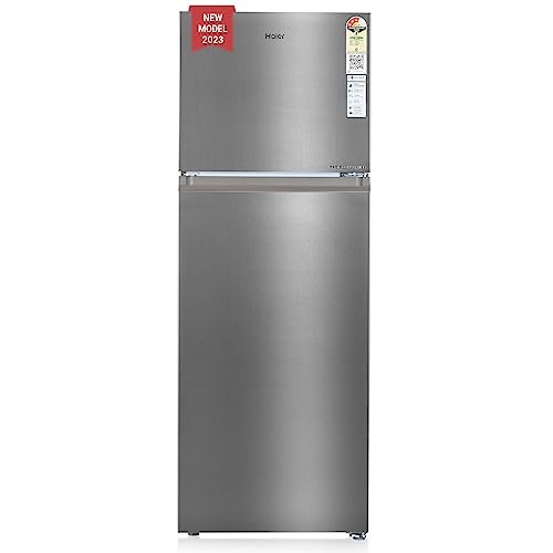 Haier 358L 3 Star Frost Free Inverter Double Door Top Mount Refrigerator (2023 Model, HEF-363TS-P, Inox Steel, Convertible)
