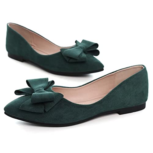 Hee grand Bowknot Flats for Women Pointed Toe Ballet Shoes Soft Slip on Loafers Suede Dress Shoes4