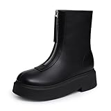 Athlefit Platform Ankle Boots for Women Black Short Booties Comfortable Round Toe Chunky Low Heel Zipper Chelsea Boots Size 8