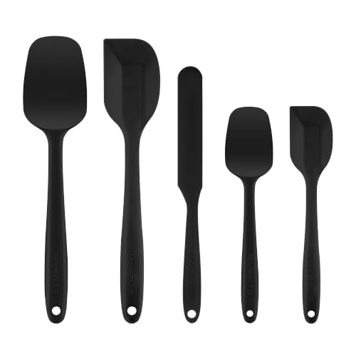 Image of OVENTE Silicone Spatula Set of 5, Heat Resistant, Black SP12305B | Food Grade Rubber Spatula, BPA-Free and Dishwasher Safe, Nonstick Kitchen Utensils for Baking, Cooking and Mixing