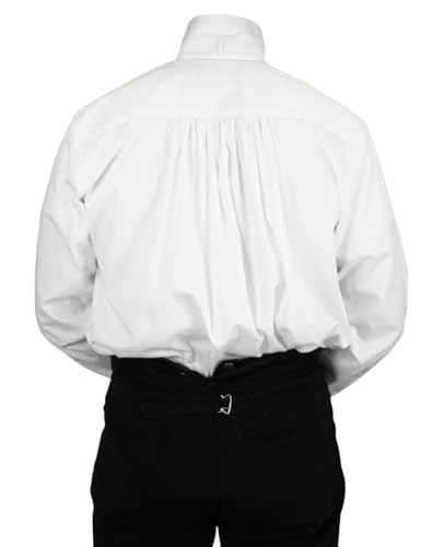 Historical Emporium Men's High Stand Collar Convert. Stud/Cuff Pleated Cotton Tuxedo Dress Shirt, Regency Victorian Formal4