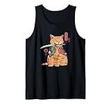 Japanese Samurai Ninja Cat Kawaii Tattoo Graphic Tank Top