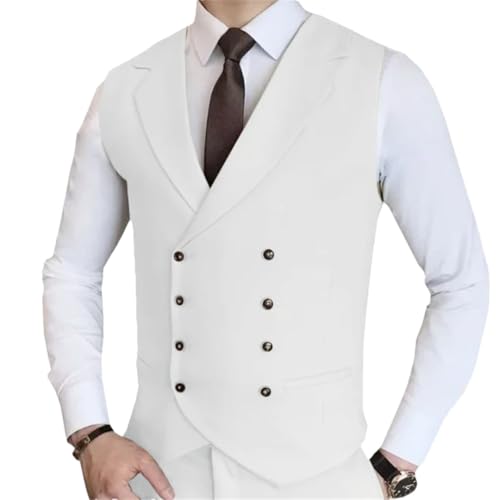 Men’S Solid Double Button Suit Vest Double Breasted V-Neck Formal Waistcoat For Wedding Birthday Banquet