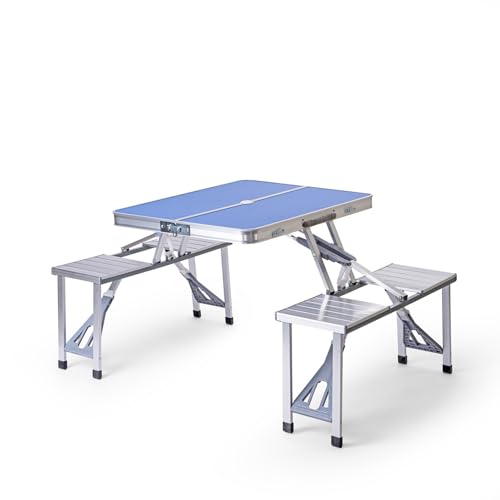 Corvids Folding All-in-One Aluminium Table & Chair | Compact & Foldable Set for Camping, Picnic, Garden, Outdoor & Indoor Use (Blue) Corvids Folding A