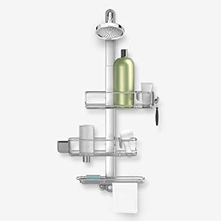 simplehuman BT1101 Over Door Shower Caddy, Hanging Bathroom Shelf Storage Organiser, Suction Cups, No Drilling, Rustproof, Adjustable Shelves, Moveable Divider, Easy Bottle Dispensing, Storage Hooks