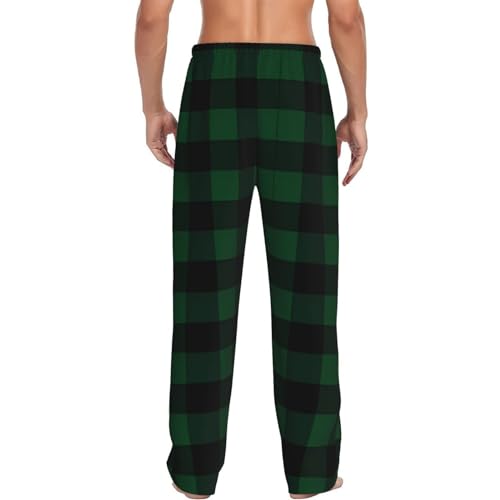 Black and Green Buffalo Plaid Graphic Print Men's Relaxed Fit Pajama Pants with Thoughtful Details and Plush Pockets3