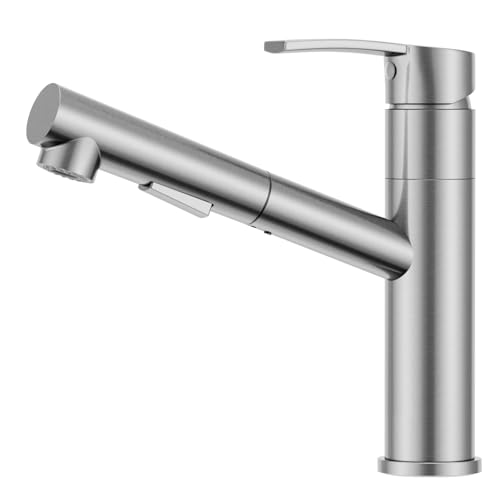 APPASO Wasserhahn Küche Ausziehbar, Hochdruck Küchenarmatur mit Brauase, Spültischarmatur Küche mit 2 Strahlarte, 120° Drehbar, Edelstahl Gebürstet