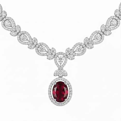 Image of American Diamond Necklace Set | CZ Stones, Rhodium-Plated Finish | Bridal Jewelry with Earrings for Weddings, Parties & Festivals