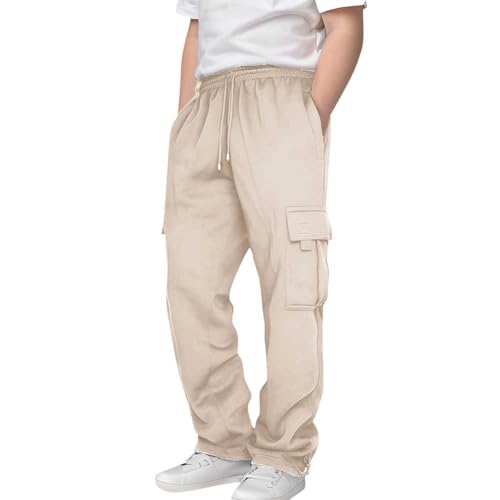 Boys Cargo Sweatpants Baggy Fleece Straight Leg Joggers Pants Elastic Waist Athletic Workout Sweat Pants with Pockets