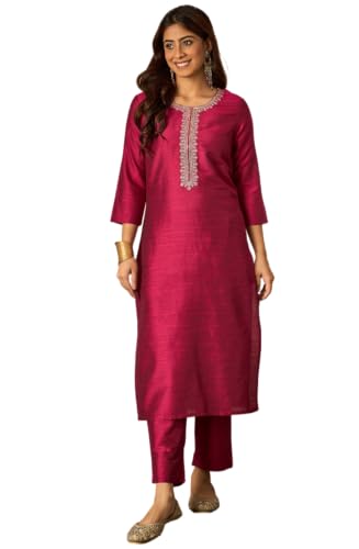 Image of Women's Silk Blend Solid Regular Kurta Set