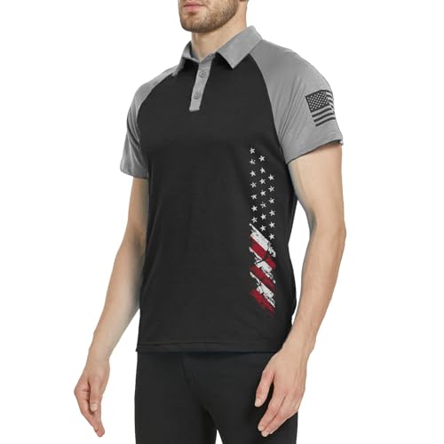 Men's Polo Shirt Short Sleeve Quick Dry American Flag Print Graphic Split Color Golf Shirt for Sport4