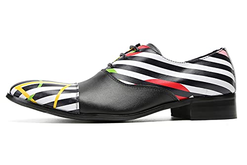 Santimon Men's Oxfords Dress Casual Leather Formal Business Shoes Fashion Striped Pattern Western Walking Shoes for Men2
