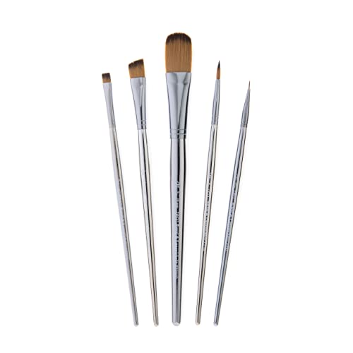 Royal & Langnickel Zen 5Pc Standard Handle Brush Set, Includes - Oval Wash, Angular, Round, Chisel & Liner Brushes #TOP4