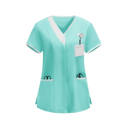 Image of 2026 Scrub for Cleaning Jobs Uniform, Multi Pockets Scrubs for Women Sets, V-Neck Top & Straight Leg Pants Scrubs Set