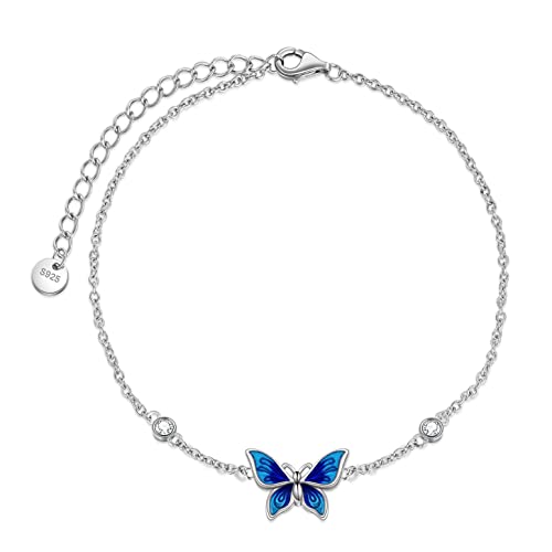 Image of YAFEINI Anklet Bracelets for Women Girls Sterling Silver Hummingbird /Dragonfly /Butterfly Link Chain Anklets Jewelry Gifts