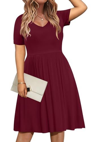 Image of DB MOON Women Plus Size Dresses 2026 Summer Casual V Neck Short Sleeve Knee Length Dress with Pockets