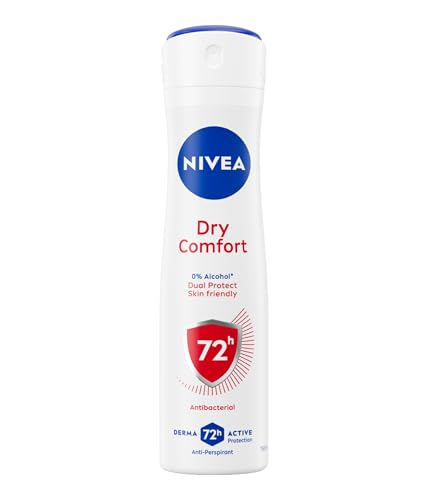 NIVEA Deodorante Spray Dry Comfort 150 ml, Deodorante donna per una protezione sicura 72h, Deo spray antitraspirante senza alcool e dermotestato per un'azione efficace ma delicata sulla pelle