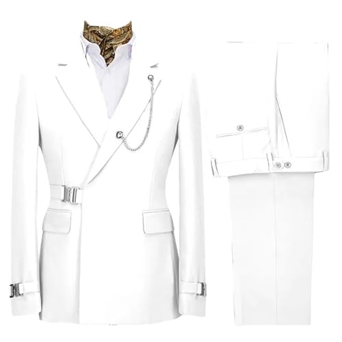 Men's Suits Slim Fit 2 Piece Suits for Men with Metal Buckle Blazer Coat Jacket Pants Set Wedding Prom Mens Tuxedos Suit Set