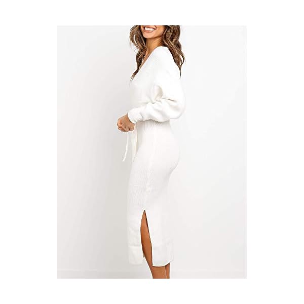 Chang Yun Women's Long Maxi Sweater Dresses Sexy Wrap Batwing V Neck Slit Open Back Holiday Bodycon Dress with Belt