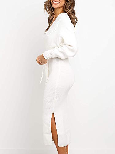 Image of Chang Yun Women's Long Maxi Sweater Dresses Sexy Wrap Batwing V Neck Slit Open Back Holiday Bodycon Dress with Belt