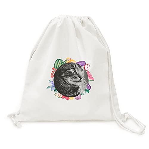 Sac en tissu pliable chat blanc courses fruits et légumes vrac