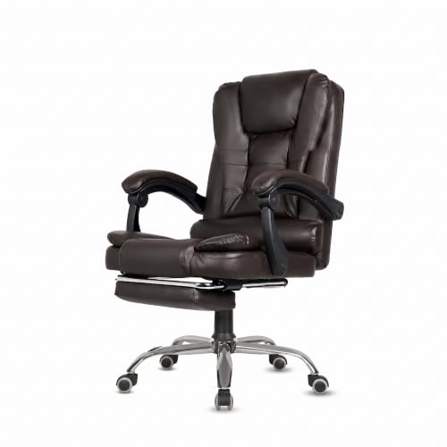 Image of Kepler Brooks Italia Mid Back Leatherette Office Chair for Work | 1-Year Warranty | Boss Chair for Office, Ergonomic Executive Chair, Cushioned Arms & Seat, Leg Rest, Heavy Duty Metal Base (Black)
