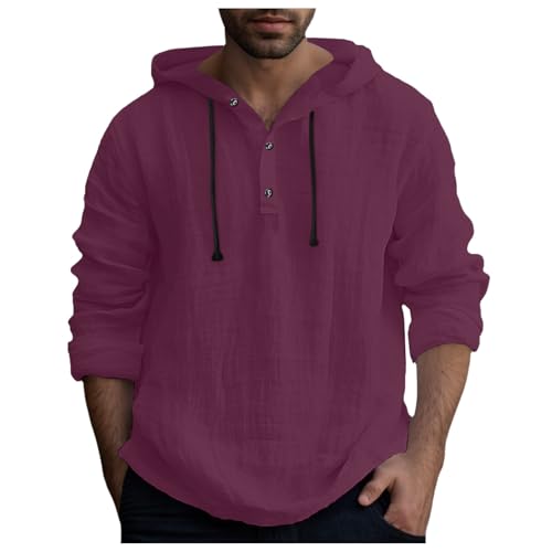 Chemise en lin homme capuche ultra-respirante manches longues Henley pour sport et plein air