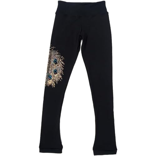 LIUHUO Figure Skating Training Pants Girls Black Three-Dimensional Embroidery Phoenix Pattern