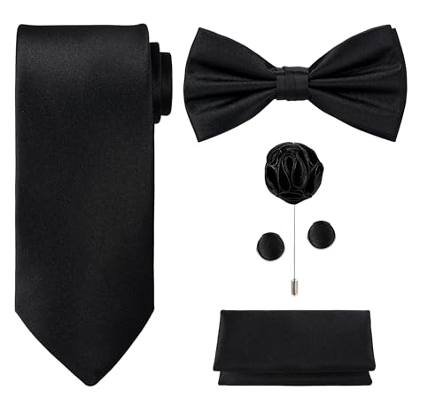 Image of Tie G .5pcs Tie set in a gift box : Tie sets : Solid color Neck tie,Satin Bow tie,Pocket Square, Lapel, Cuffs link