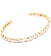 14K Gold Moissanite Open Bangle for Women,Dainty Solitaire Moissanite Open Cuff Bangle Bracelet,F...