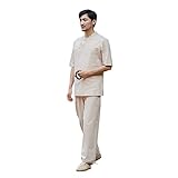 KSUA Mens Tai Chi Uniform Cotton Zen Meditation Suit Chinese Kung Fu Clothing Yoga Clothes with Half Sleeves, Khaki US L/Tag XL