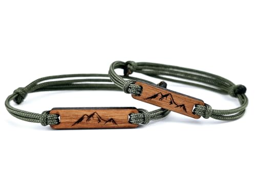 Edelholz-Armband mit Berggravur, Paracord Armband: Rückseite personalisierbar & Made in Germany (Navygrün)