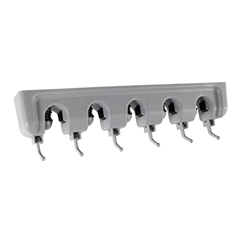 Sosoport Mop Holder Wall Mounted Storage Rack with Ball Slots Retractable Hooks Versatile Tool Organizer for Garage Garden Kitchen and Closet Grey