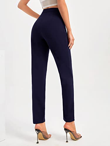 Women's Casual Elastic High Waisted Dress Pants Pleated Business Trousers3