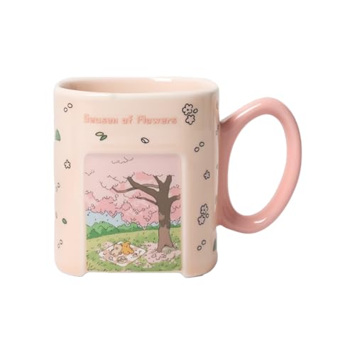 HUMOCHUSON Taza Cafe Taza De Cerámica Para Desayuno Con Leche Y Estampado De Gato Y Perro, 380 Ml, Para El Hogar Y La Oficina, Cuadrada, Para Café
