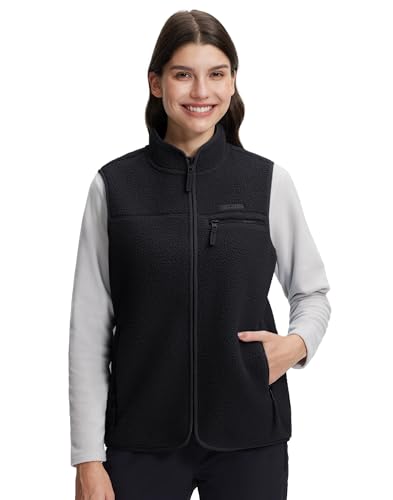 Pioneer Camp Women's Sherpa Fleece Vest, Warm Fuzzy Fleece Vest Sleeveless Casual Outerwear Jacket with 3 Zip up Pockets