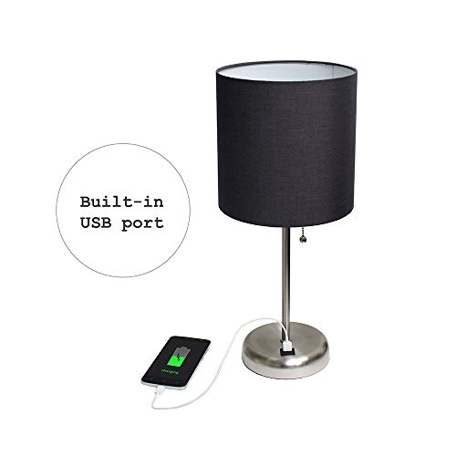 Limelights Lc2002-Blk-2Pk Brushed Steel Stick Lamp With Usb Charging Port And Black Fabric Shade 2 Pack Table Desk Lamp Set #TOP5