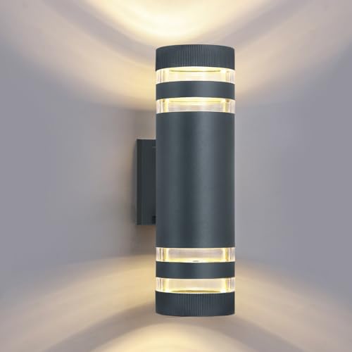 WEDNA Applique da Parete Esterno/Interno LED, Moderno Metallo Lampada da Parete, IP54 Impermeabile Luci da parete per il Giardino, Corridoio, Terrazza, incluse 2 * Lampadine LED GU10, Grigio